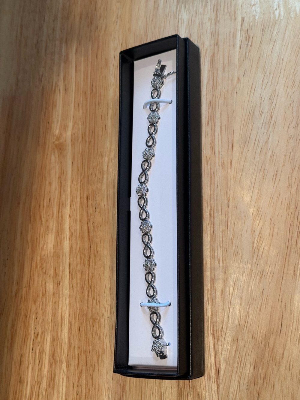 Diamond Accent Infinity Link Bracelet Silver Tone 7” Elegant Sparkle - Picture 12 of 12